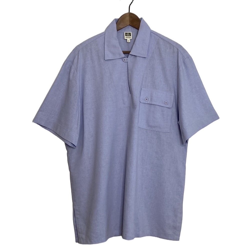 Tilley Shirt Mens Medium Blue Linen Short Sleeve Collared Relaxed Loose Canada